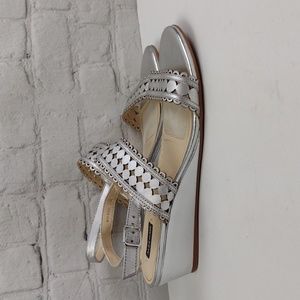 Alex Marie Elsa Silver Sandals 8.5M Low wedge sling back
